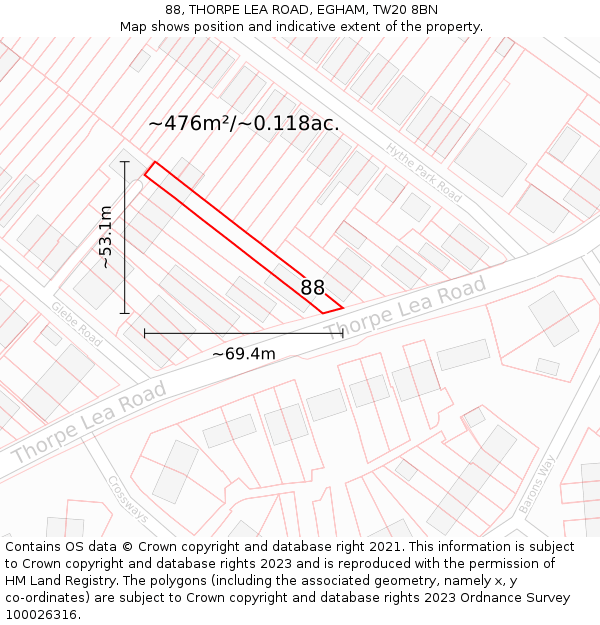 88, THORPE LEA ROAD, EGHAM, TW20 8BN: Plot and title map