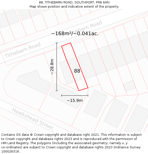 88, TITHEBARN ROAD, SOUTHPORT, PR8 6AN: Plot and title map