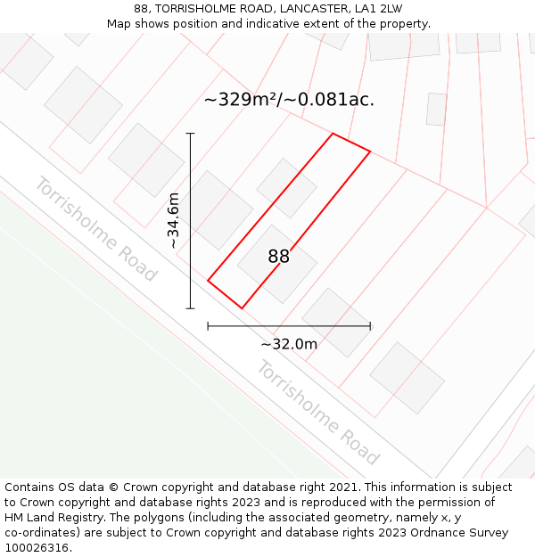 88, TORRISHOLME ROAD, LANCASTER, LA1 2LW: Plot and title map