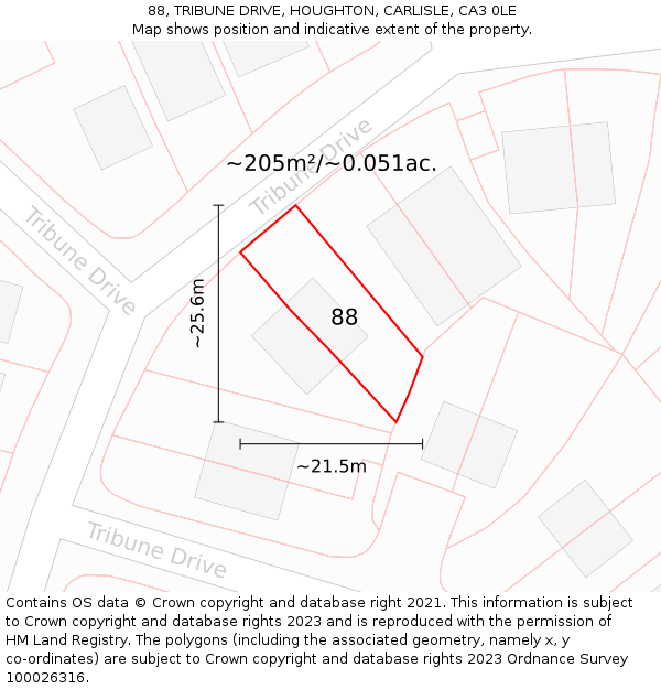 88, TRIBUNE DRIVE, HOUGHTON, CARLISLE, CA3 0LE: Plot and title map
