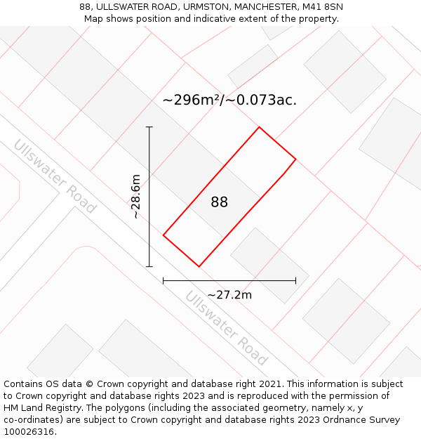 88, ULLSWATER ROAD, URMSTON, MANCHESTER, M41 8SN: Plot and title map