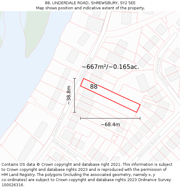 88, UNDERDALE ROAD, SHREWSBURY, SY2 5EE: Plot and title map