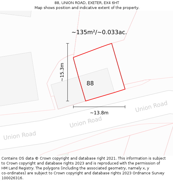 88, UNION ROAD, EXETER, EX4 6HT: Plot and title map