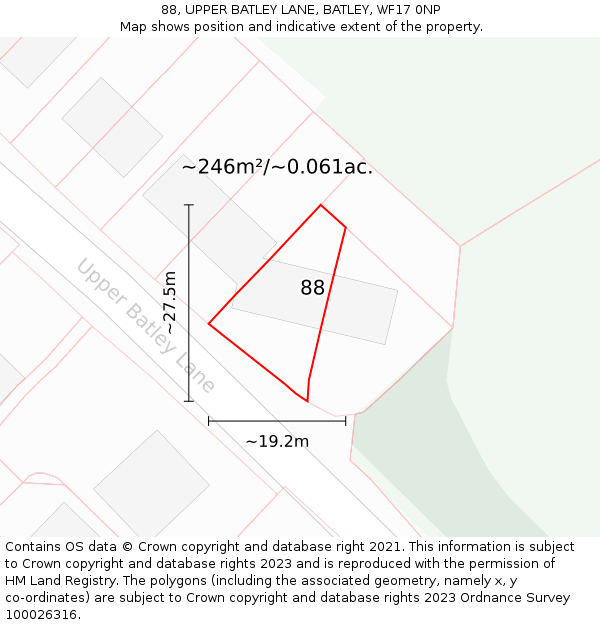 88, UPPER BATLEY LANE, BATLEY, WF17 0NP: Plot and title map