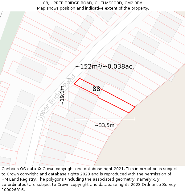 88, UPPER BRIDGE ROAD, CHELMSFORD, CM2 0BA: Plot and title map
