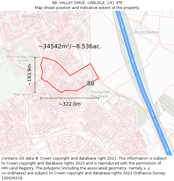 88, VALLEY DRIVE, CARLISLE, CA1 3TR: Plot and title map