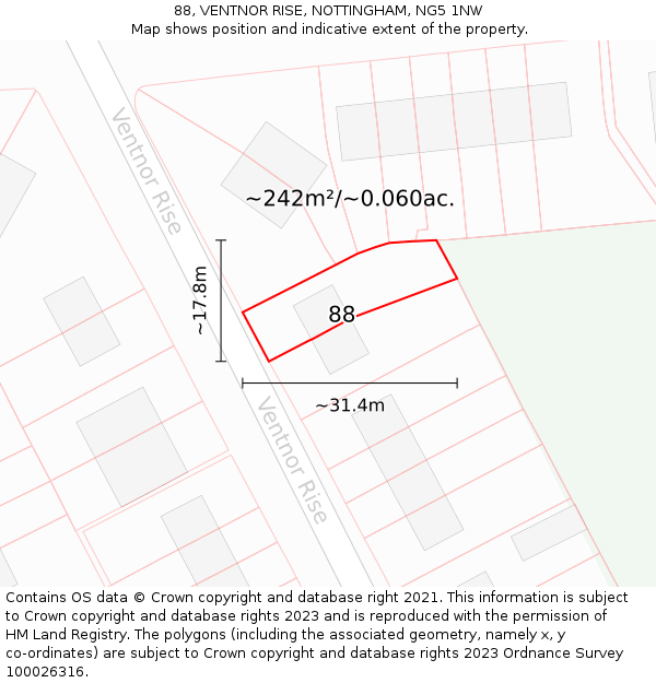 88, VENTNOR RISE, NOTTINGHAM, NG5 1NW: Plot and title map