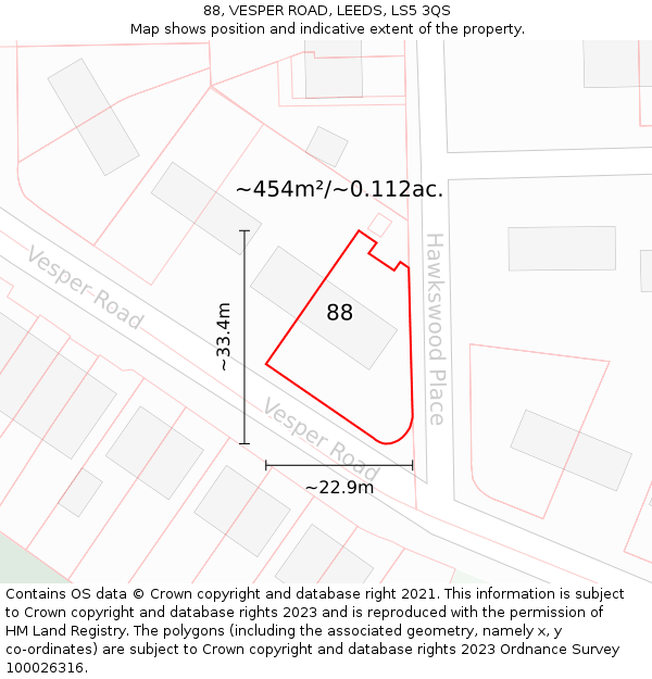 88, VESPER ROAD, LEEDS, LS5 3QS: Plot and title map