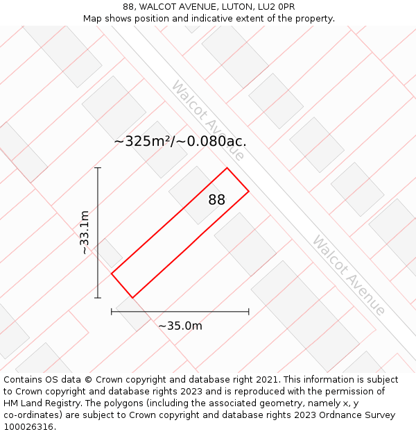 88, WALCOT AVENUE, LUTON, LU2 0PR: Plot and title map