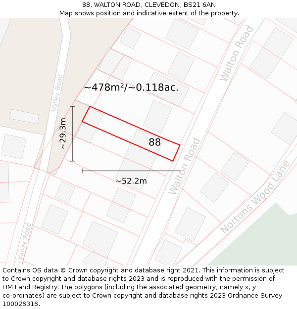 88, WALTON ROAD, CLEVEDON, BS21 6AN: Plot and title map