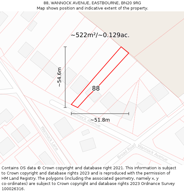 88, WANNOCK AVENUE, EASTBOURNE, BN20 9RG: Plot and title map