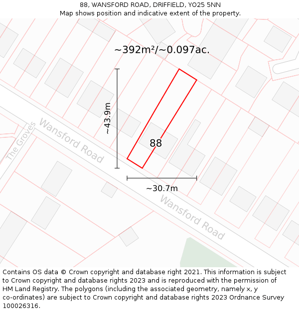 88, WANSFORD ROAD, DRIFFIELD, YO25 5NN: Plot and title map