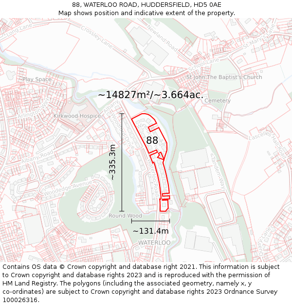 88, WATERLOO ROAD, HUDDERSFIELD, HD5 0AE: Plot and title map