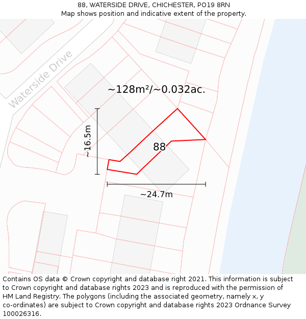 88, WATERSIDE DRIVE, CHICHESTER, PO19 8RN: Plot and title map