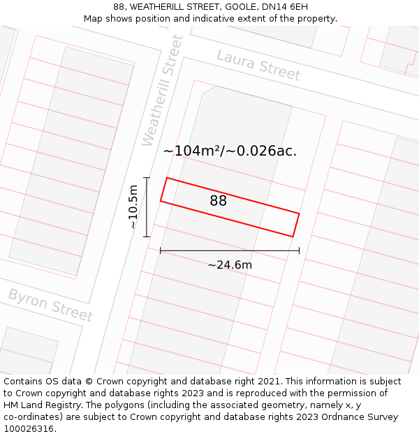 88, WEATHERILL STREET, GOOLE, DN14 6EH: Plot and title map
