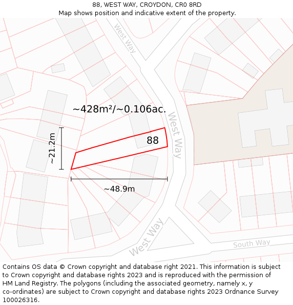 88, WEST WAY, CROYDON, CR0 8RD: Plot and title map