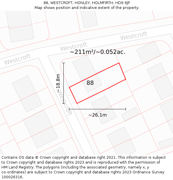 88, WESTCROFT, HONLEY, HOLMFIRTH, HD9 6JP: Plot and title map