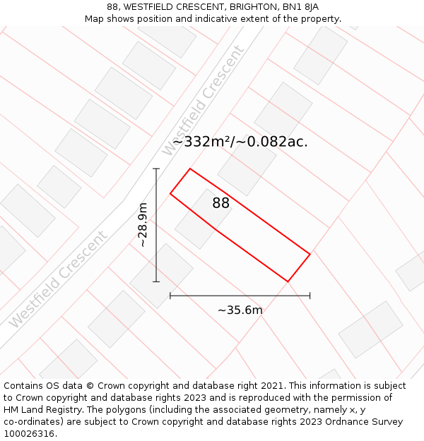 88, WESTFIELD CRESCENT, BRIGHTON, BN1 8JA: Plot and title map