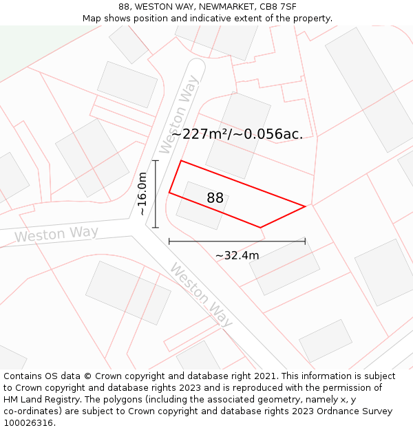 88, WESTON WAY, NEWMARKET, CB8 7SF: Plot and title map