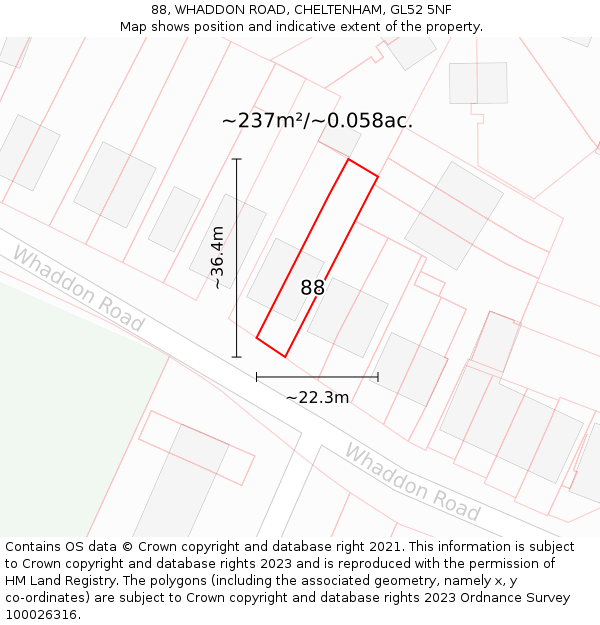 88, WHADDON ROAD, CHELTENHAM, GL52 5NF: Plot and title map