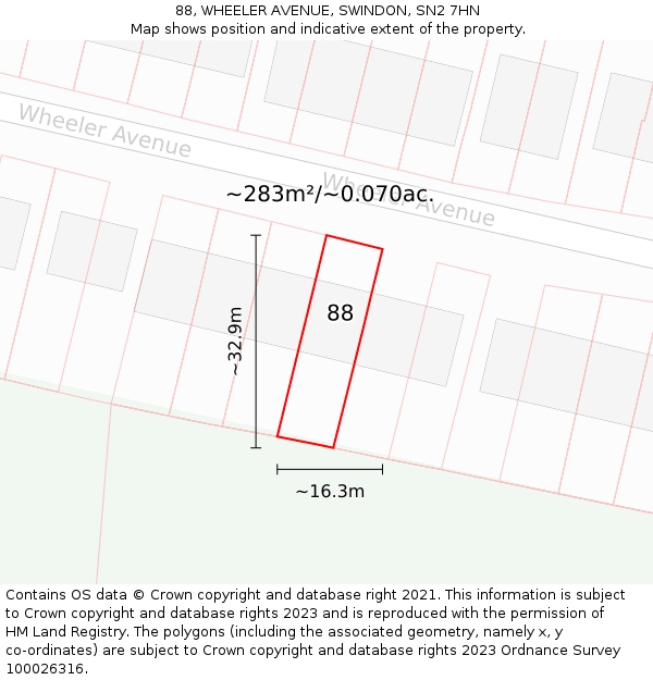 88, WHEELER AVENUE, SWINDON, SN2 7HN: Plot and title map