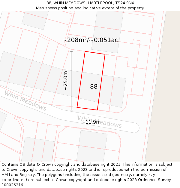 88, WHIN MEADOWS, HARTLEPOOL, TS24 9NX: Plot and title map