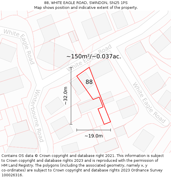 88, WHITE EAGLE ROAD, SWINDON, SN25 1PS: Plot and title map