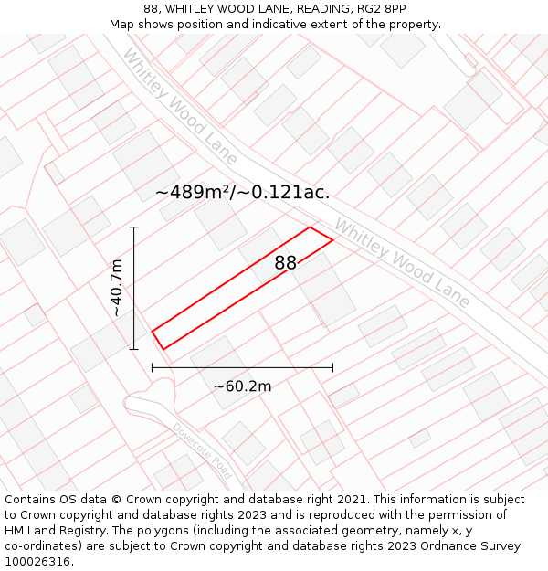 88, WHITLEY WOOD LANE, READING, RG2 8PP: Plot and title map