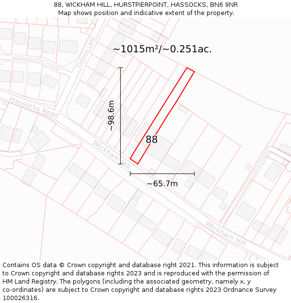 88, WICKHAM HILL, HURSTPIERPOINT, HASSOCKS, BN6 9NR: Plot and title map