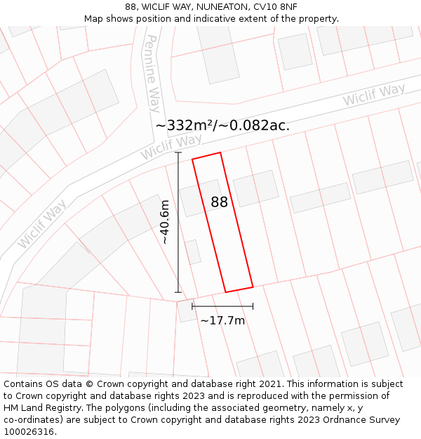 88, WICLIF WAY, NUNEATON, CV10 8NF: Plot and title map