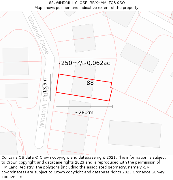 88, WINDMILL CLOSE, BRIXHAM, TQ5 9SQ: Plot and title map