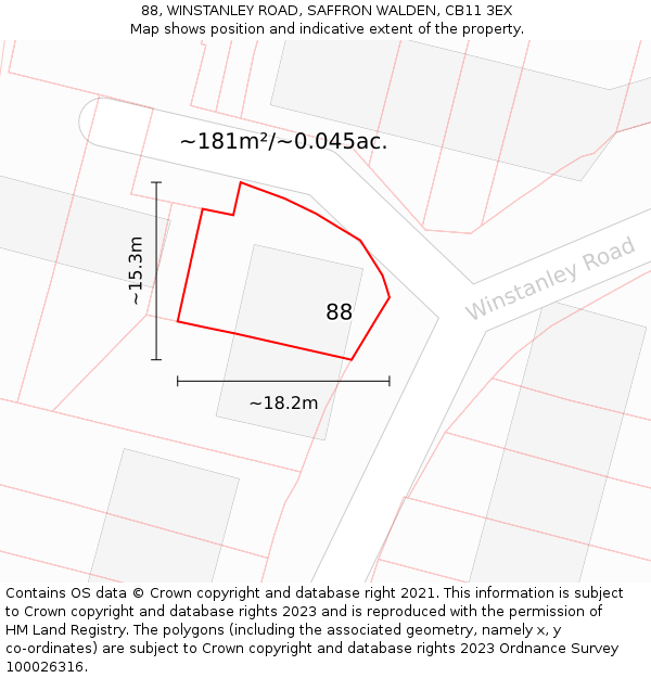 88, WINSTANLEY ROAD, SAFFRON WALDEN, CB11 3EX: Plot and title map