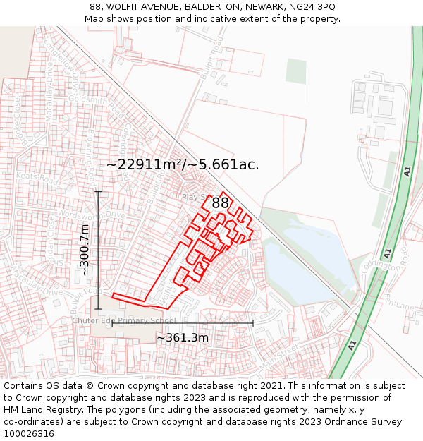 88, WOLFIT AVENUE, BALDERTON, NEWARK, NG24 3PQ: Plot and title map