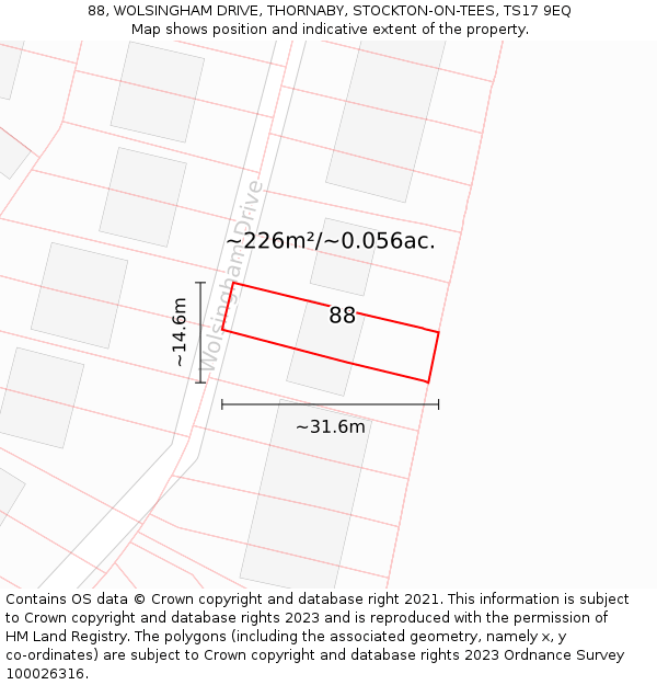 88, WOLSINGHAM DRIVE, THORNABY, STOCKTON-ON-TEES, TS17 9EQ: Plot and title map