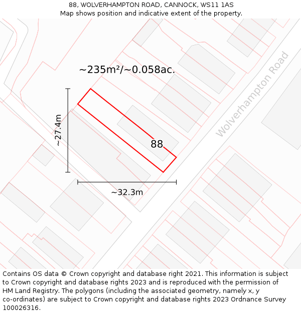 88, WOLVERHAMPTON ROAD, CANNOCK, WS11 1AS: Plot and title map