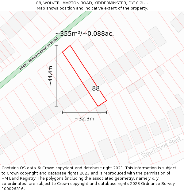 88, WOLVERHAMPTON ROAD, KIDDERMINSTER, DY10 2UU: Plot and title map