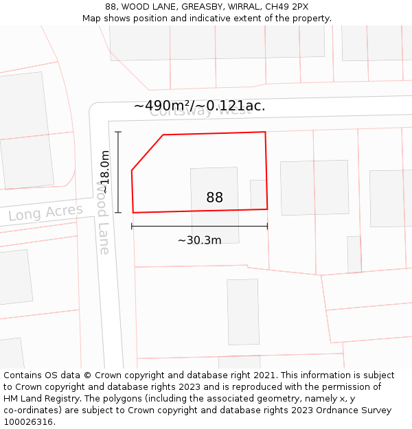 88, WOOD LANE, GREASBY, WIRRAL, CH49 2PX: Plot and title map