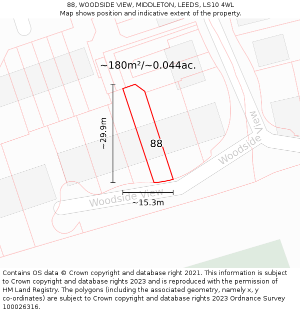 88, WOODSIDE VIEW, MIDDLETON, LEEDS, LS10 4WL: Plot and title map