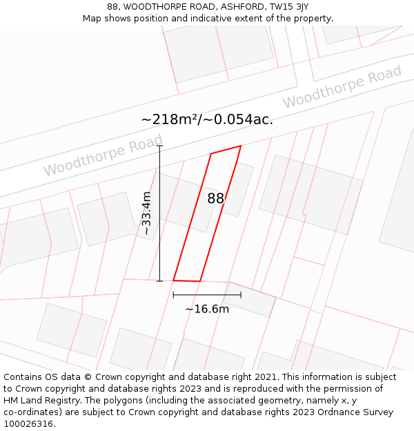 88, WOODTHORPE ROAD, ASHFORD, TW15 3JY: Plot and title map
