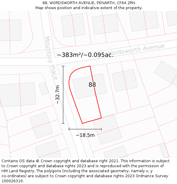 88, WORDSWORTH AVENUE, PENARTH, CF64 2RN: Plot and title map