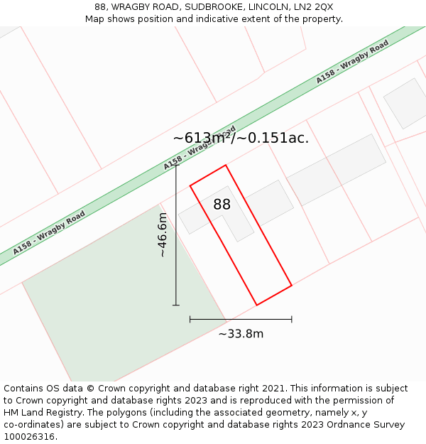 88, WRAGBY ROAD, SUDBROOKE, LINCOLN, LN2 2QX: Plot and title map