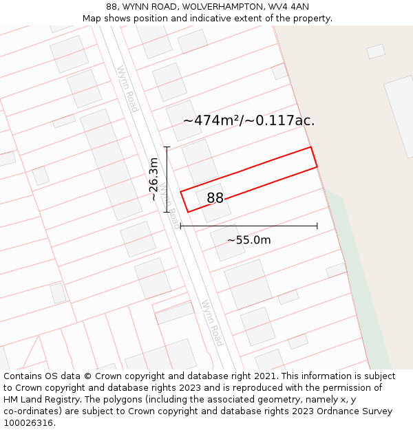 88, WYNN ROAD, WOLVERHAMPTON, WV4 4AN: Plot and title map