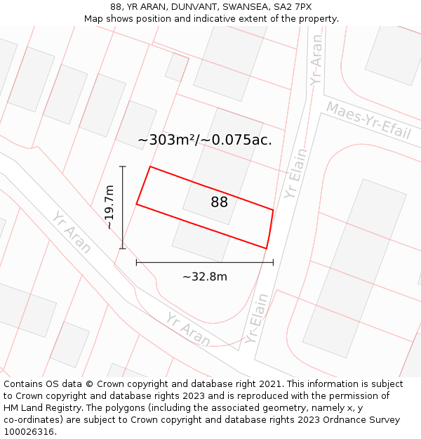 88, YR ARAN, DUNVANT, SWANSEA, SA2 7PX: Plot and title map