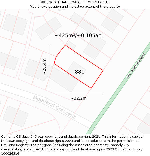 881, SCOTT HALL ROAD, LEEDS, LS17 6HU: Plot and title map