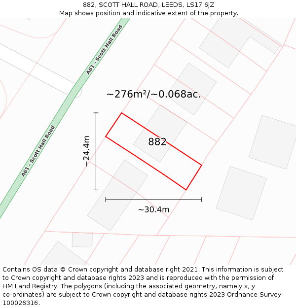 882, SCOTT HALL ROAD, LEEDS, LS17 6JZ: Plot and title map