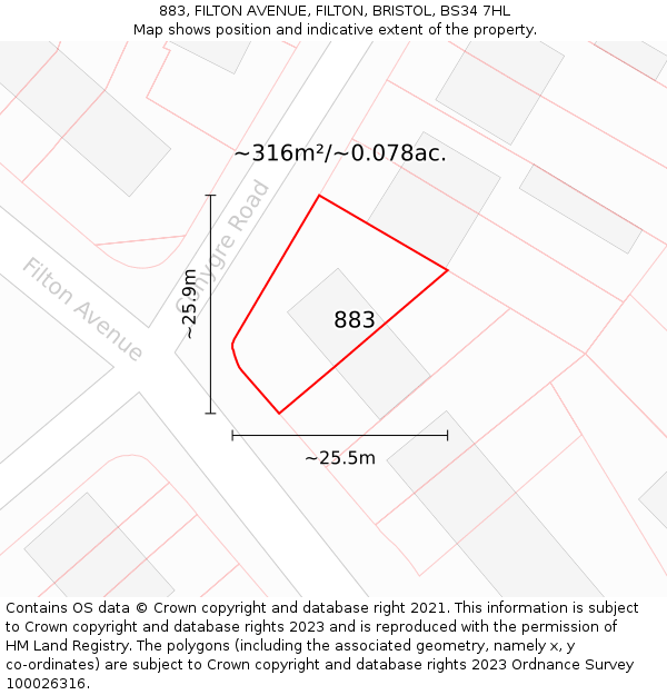 883, FILTON AVENUE, FILTON, BRISTOL, BS34 7HL: Plot and title map