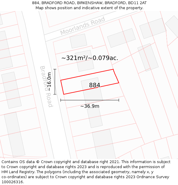 884, BRADFORD ROAD, BIRKENSHAW, BRADFORD, BD11 2AT: Plot and title map