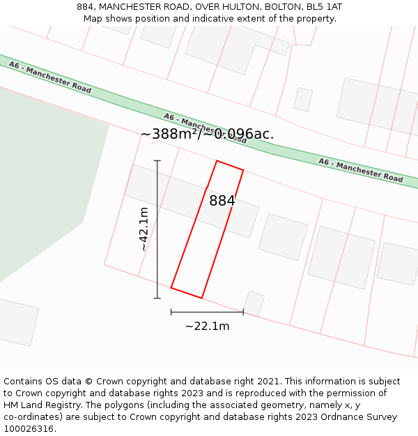 884, MANCHESTER ROAD, OVER HULTON, BOLTON, BL5 1AT: Plot and title map