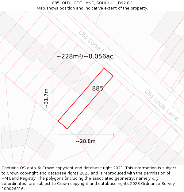 885, OLD LODE LANE, SOLIHULL, B92 8JF: Plot and title map