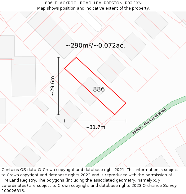 886, BLACKPOOL ROAD, LEA, PRESTON, PR2 1XN: Plot and title map
